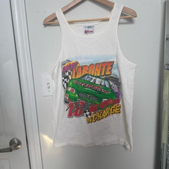 Vintage White Graphic Tank Top with Car Print Bobby Labronte Racing 2000 M - Picture 2 of 5
